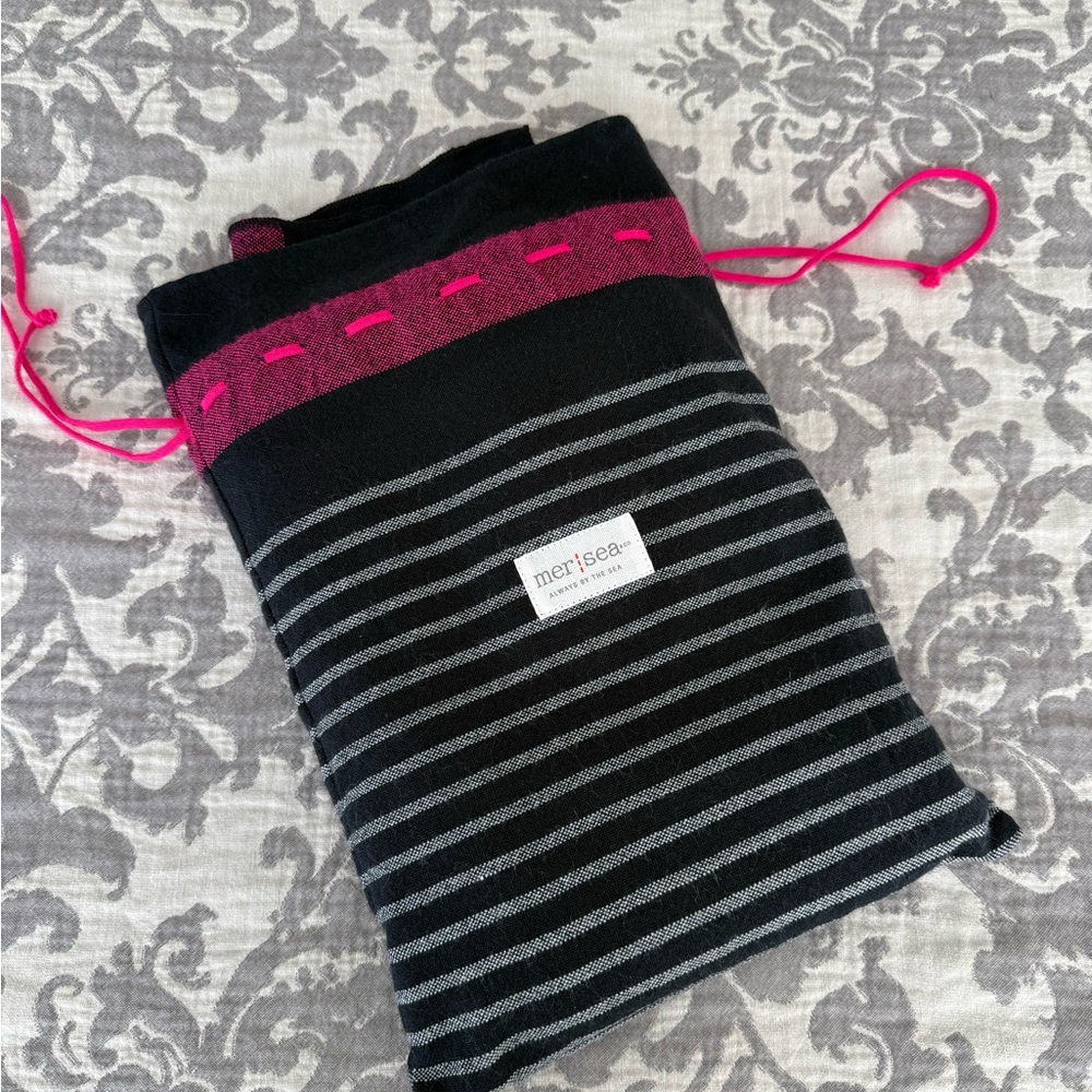 Striped Navy and Pink Poncho Wrap Sweater by MERSEA - Picture 2 of 9